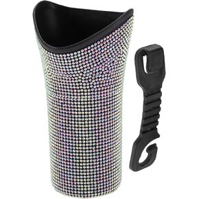 1 Pcs Universal Car Trash Can Hanging 3.9" Length 3.1" Width 7.5" Height Trash Bin with Hook Multicolor Plastic Rhinestone