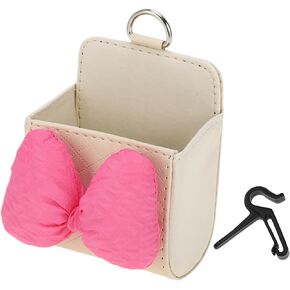 1 Pc Car Trash Can Hanging Trash Bin 3.5" Length 2.0" Width 4.3" Height Rose Red Beige Faux Leather