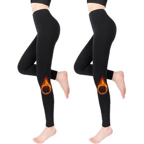 EABERN 2 Pairs Fleece Lined Leggings for Women High Waisted Cotton Winter Pants Tummy Control Thermal Tights