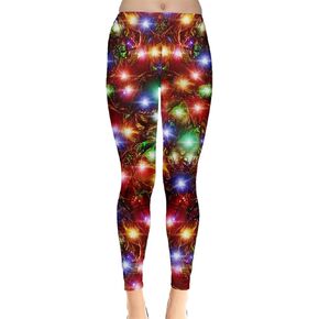 CowCow Women's Festive Holiday Stretchy Leggings Christmas Lights Ugly Xmas Leggings, XS-5XL