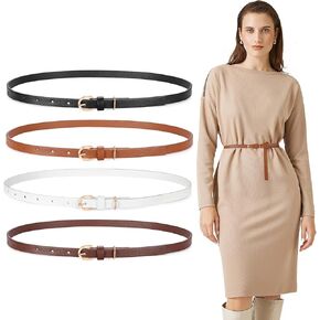 XZQTIVE 4Pack Skinny Leather Belt Women Thin Waist Belt Ladies Belt for Jeans Pants Dress with Gold Buckle 0.5" Width