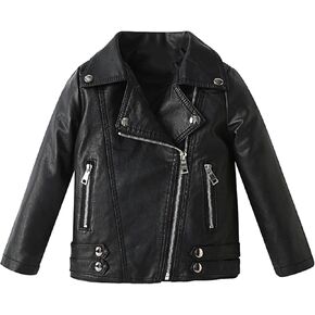 Girls Boys Biker Jacket Faux Leather Rivets Leather Motor Jacket For Kids 3-12Years