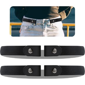 2 Pack No Buckle Women/Men Stretch Belt, Black Invisible Elastic Belts, Comfortable Adjustable Waist: 70-100cm Invisible Stretch Waist Belt for Jeans Pants Dresses