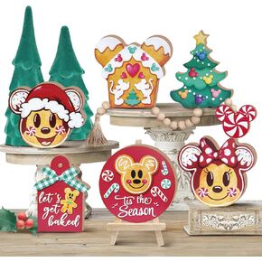 Christmas Tiered Tray Decor, Gingerbread Man Xmas Tree Tray Decorations, Gingerbread House Cutting Board Winter Wooden Signs, Holiday Rustic Farmhouse Home Kitchen Decor for Table Shelf Party