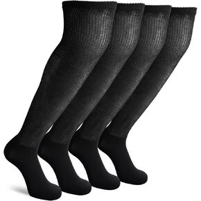 Non-Binding Over the Knee Diabetic Socks for Men, 4 Pairs Circulatory Socks with Cushion Sole