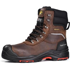 SAFETOE Men's Waterproof Cow Leather Safety Boot 8-inch Composite Toe Work Boots Insulated Winter Snow Boots