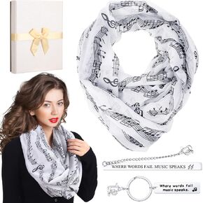 Geyoga 4 Pcs Music Gifts for Women Include Music Note Loop Scarves Music Keychain Keyring Music Bookmark with Gift Box Inspirational Music Lover Gifts for Singers Music Teacher Musicians