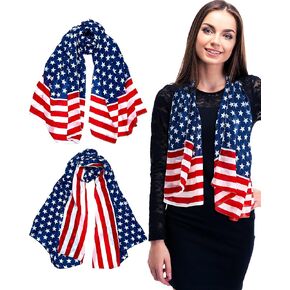 Tarpop 2 Pcs American Flag Patriotic Scarf Chiffon Red White Blue Us Flag Scarf Long Patriotic 4th of July Scarf Flag Shawl Election Day Independence Day