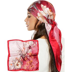 AWAYTR 35" Satin Head Scarf for Women Like Silk Scarf Hair Bandanas Women Large Square Neck Scarf Headscarf Head Wrap
