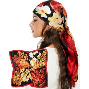 AWAYTR 35" Satin Head Scarf for Women Like Silk Scarf Hair Bandanas Women Large Square Neck Scarf Headscarf Head Wrap in Kuwait