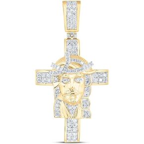 Jewels By Lux 10K Yellow Gold Mens Round Diamond Jesus Cross Charm Pendant 1ctw