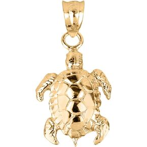 10k Solid Yellow Gold Detailed Turtle Shell Charm Pendant