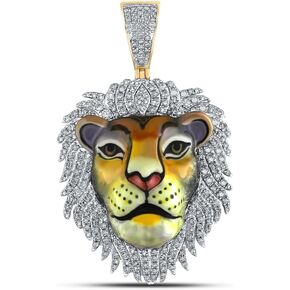 Jewels By Lux 10K Yellow Gold Mens Round Diamond Lion Charm Pendant 1 Cttw
