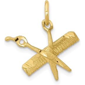 Solid 10k Yellow Gold Comb and Scissors Charm Pendant - 20mm x 14mm