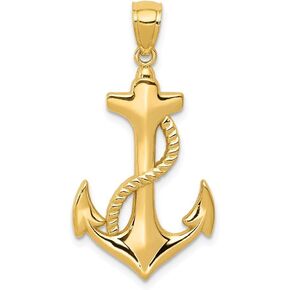 Solid 14k Yellow Gold Men's Anchor Rope Pendant Charm 33mm