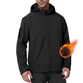 Men's Lightweight Waterproof Jacket Hood Outdoor Fleece Lined Soft Shell Jacket