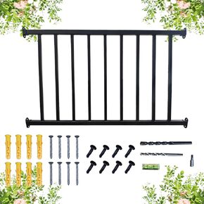 Metal Guard Rail Kit with Balusters 9 Railings，Black Decking Railings Porch Indoor Outdoor Hand Railing