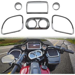 Inner Fairing Trim Kit for Road Glide, Chrome Self-adhesive Gauge Trim Radio Faceplate Cover Speaker Rings Kit for Harley CVO Road Glide Limited Special Ultra 2015-2022 Accessories, Replace #61400296
