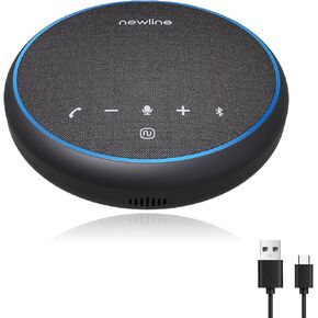 NewlineWork Newpie 90 مكبر صوت بلوتوث 2pk حزمة مكبر صوت وميكروفون 360 درجة التقاط الصوت وتقليل الضوضاء للمنزل والمكتب USB مكبر صوت مع سلسلة ديزي للاجتماعات الكبيرة لفريق التكبير