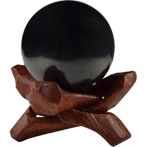 Authentic Shungite Stone Sphere Polished 50 mm / 1.96 with Stand, Natural Real Feng Shui Meditation Healing Crystal Decorative Ball Home Protection Grounding Black Orb Décor