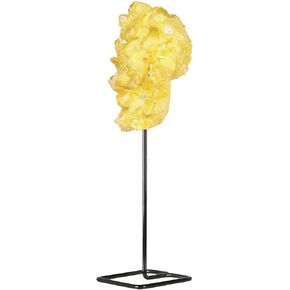 SUNYIK Irregular Titanium Coated Rock Quartz Crystal Cluster Geode Specimen on Metal Stand for Office Home Decoration, Yellow/Black