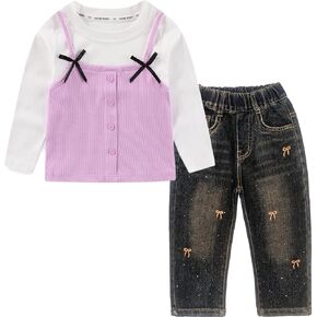 Peacolate 2-7T Spring Fall Summer Little Girls 2pcs Clothing Set T Shirt and Jeans
