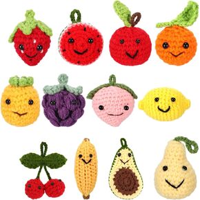 12 Pcs Inspirational Team Gift Positive Fruit Gift Crochet Keychain Charm Cute Knitted Fruit Smile Face Charm Motivational Appreciation Gift for Employee Team Gifts