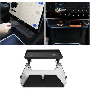 Center Console Organizer Tray for Tesla Model Y Accessories 2024-2020 Model 3 2023-2016, Magnetic Under Screen Storage Box Behind Screen Tray, Dashboard Organizer Tissue Holder, Easy Install