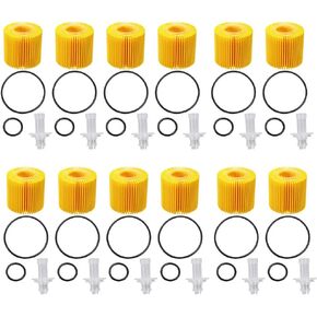 12 Pcs Engine Oil Filter with O-rings Replacement for TOYOTA Replacement for LEXUS Replacement for PONTIAC Replaces CH10358 04152-YZZA6 04152-37010