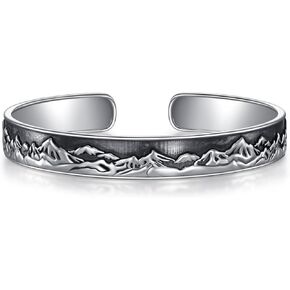 Mountain Bracelet 925 Sterling Silver Cuff Bracelet for Men Women