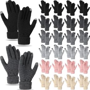 Kigeli 24 Pairs Women's Winter Touch Screen Gloves Colored Warm Gloves for Women Cold Weather Fleece Lined Knit Gloves (Classic Colors)