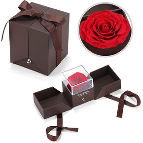 Roses Gift Preserved Real Rose with Jewelery Box, Artificial Flowers Decor for Decoration Romantic Gifts for Women in Her Wife Girlfriend Birthday Anniversary Valentines Day Mothers Day Christmas(Red)
