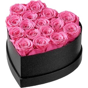 Eterfield Forever Flowers in Heart Shape Box Preserved Roses That Last Over a Year Gifts for Mother Wife Valentines Day Mothers Day (Black Box, 16 Pink Roses)