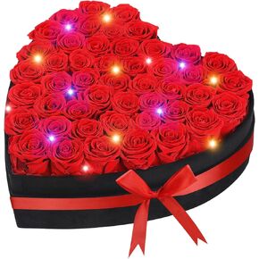 Luxury Forever Real Roses in Suede Heart-Shaped Box,47 Preserved Roses Valentines's Day, Forever Flowers for Women,Preserved Flowers Gifts for Delivery Prime Birthday, Mother's Day (red)