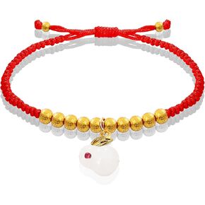 Rabbit Red String Bracelet Chinese Zodiac Animal Rabbit Adjustable Handmade Braid Bracelets Good Luck Amuler Bracelet for Women Girls D