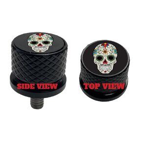 Sugar Skull Large Knurled Aluminum Rear 1/4-20 Black Seat Bolt Fits Harley Davidson 1996-2024+. Custom Made in The USA