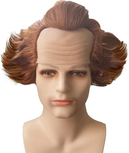 Short Bald Wig Fluffy Synthetic Brown Wig Costume Wig for Halloween Party for Men Wavy Wig with Wig Cap in Saudi Arabia