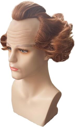 Short Bald Wig Fluffy Synthetic Brown Wig Costume Wig for Halloween Party for Men Wavy Wig with Wig Cap in Saudi Arabia