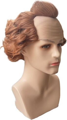 Short Bald Wig Fluffy Synthetic Brown Wig Costume Wig for Halloween Party for Men Wavy Wig with Wig Cap in Saudi Arabia