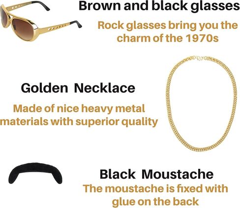 شعر مستعار للرجال من يان دريم 50s 60s شعر مستعار روكستار قصير شعر مستعار أسود مع سوالف شعر مستعار للحفلات التنكرية مع نظارات وقلادة وشارب in Kuwait