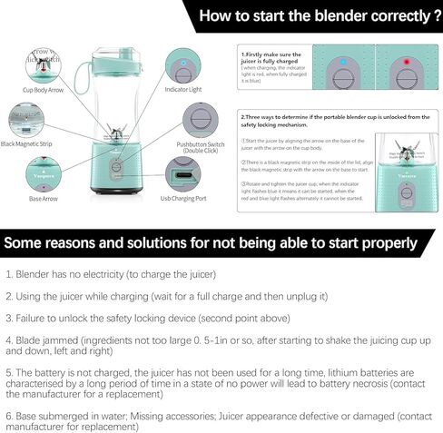 خلاط Vaeqozva المحمول - خلاط شخصي للمخفوقات والعصائر، خلاط صغير قابل لإعادة الشحن عبر USB، سعة 16 أونصة، صانع عصير صغير أثناء التنقل، كوب خلاط لرياضات السفر والسرعة والواط in Kuwait