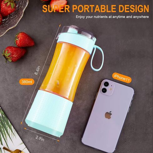 خلاط Vaeqozva المحمول - خلاط شخصي للمخفوقات والعصائر، خلاط صغير قابل لإعادة الشحن عبر USB، سعة 16 أونصة، صانع عصير صغير أثناء التنقل، كوب خلاط لرياضات السفر والسرعة والواط in Kuwait