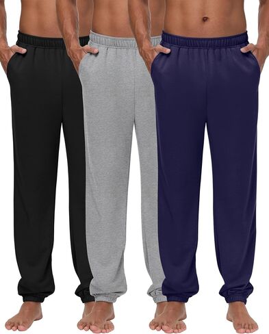 3 Pcs Men's Sweatpants Athletic Lounge Pants Elastic Bottom Jogger Workout Pant with Pocket in Saudi Arabia