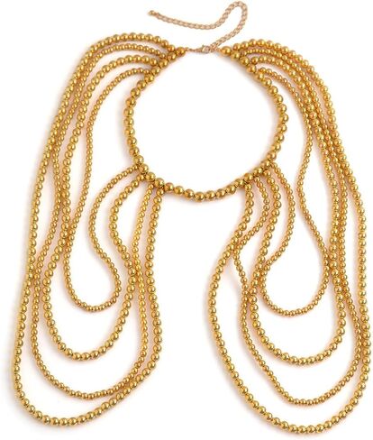 YERTTER Dainty مثير خرز ذهبي سلسلة عنق الكتف طبقات اللؤلؤ الجسم سلسلة الكتف القلائد سلسلة الصدرية للنساء in Kuwait