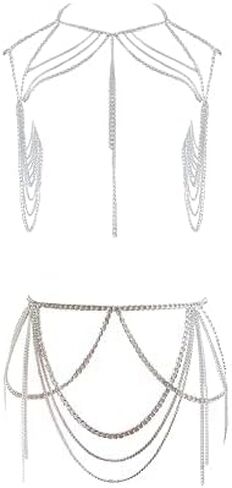 Sexy halloween women's body chain set layered chain necklace bra waist chain summer fashion Bohemian jewelry set beach party set (silvery-6985) in Saudi Arabia