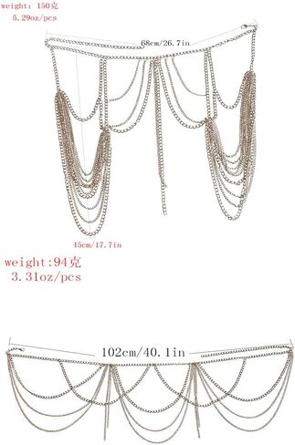Sexy halloween women's body chain set layered chain necklace bra waist chain summer fashion Bohemian jewelry set beach party set (silvery-6985) in Saudi Arabia