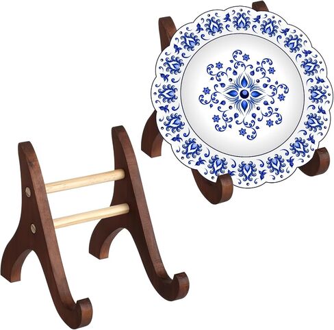 Jetec 2 Pcs 6 Inch Plate Stands for Displaying Wood Decorative Plate Holders Picture Frame Display Stands Tabletop Plate Rank Display Easel for Dish Photo Platter Plaque in Saudi Arabia