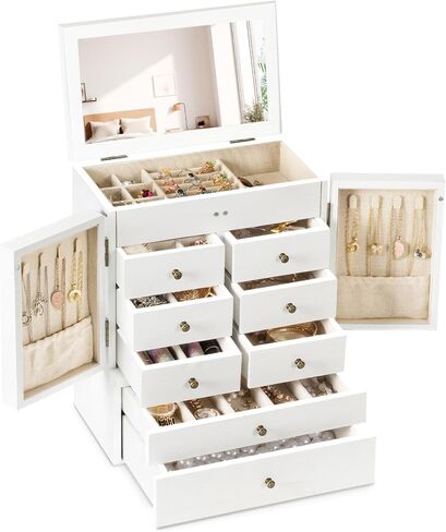 Emfogo Jewelry Box for Women Wooden Jewelry Boxes & Organizers 5-Layer Rustic Large Jewelry Organizer Box with Mirror & 8 Drawers for Rings Earrings Necklaces Bracelets Women Girls Gifts in Saudi Arabia