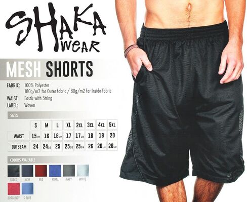 Shaka Wear Men's Basketball Shorts – Mesh Workout Gym Sports Active Running Athletic Pants with Pockets Regular Big S ~ 5XL in Kuwait