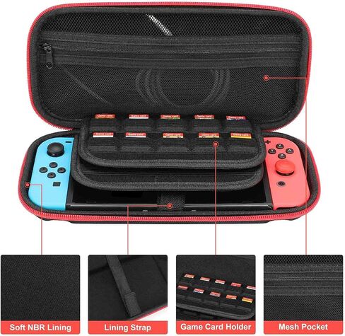 AoHanan Switch Carrying Case Fire Red Dragon Switch Game Case with 20 Games Cartridges Hard Shell Travel Protection Storage Case for Console & Accessories in Saudi Arabia